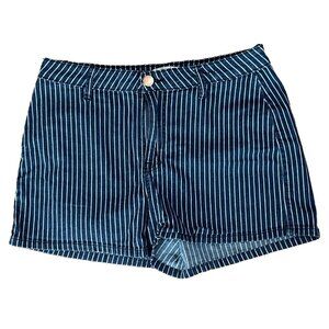 YMI Shorts High Rise Blue White Stripe Retro Slimming Pockets Dark 11/30"